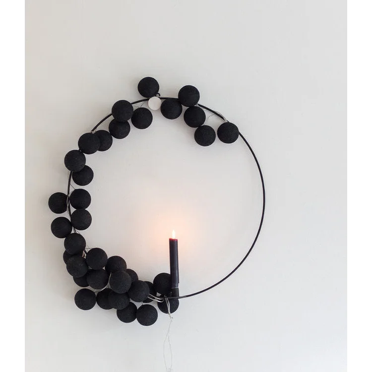 String Lights 20 LED Black 5cm Cotton Ball Battery Powered