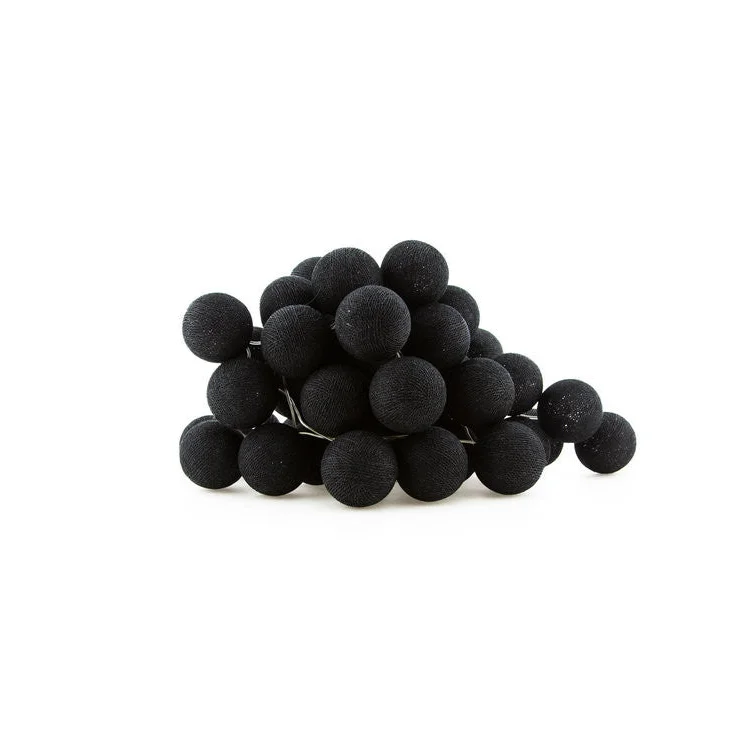 String Lights 20 LED Black 5cm Cotton Ball Battery Powered
