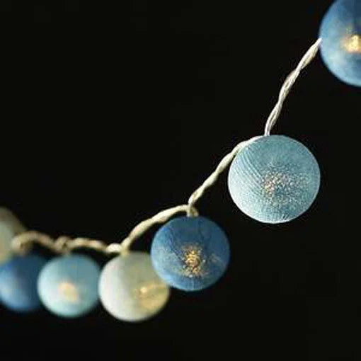String Lights 20 LED Blue 5cm Cotton Ball Battery Powered