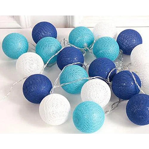 String Lights 20 LED Blue 5cm Cotton Ball Battery Powered