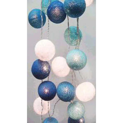 String Lights 20 LED Blue 5cm Cotton Ball Battery Powered