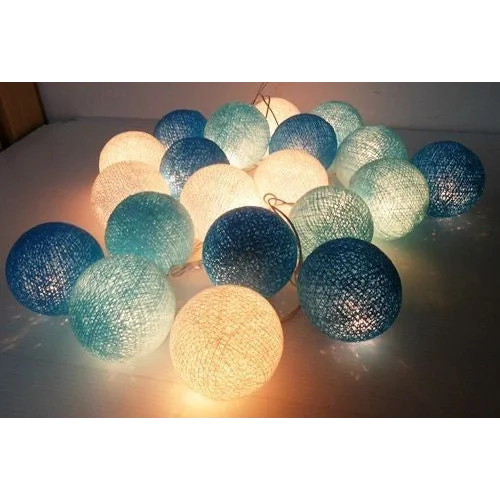 String Lights 20 LED Blue 5cm Cotton Ball Battery Powered