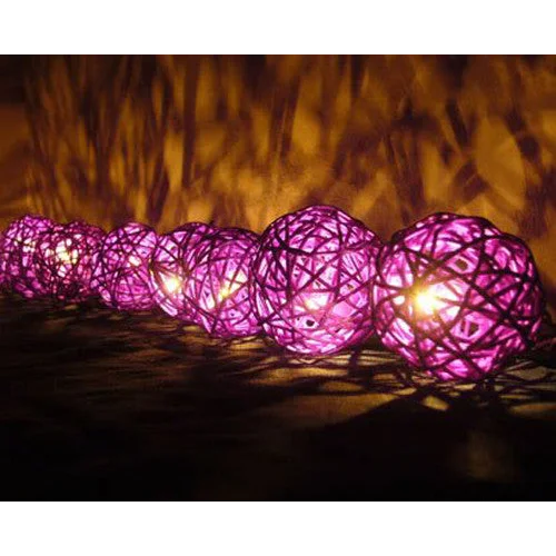 String Lights 20 LED Cassis Purple 5cm Rattan Cane Ball
