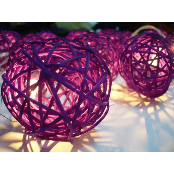 String Lights 20 LED Cassis Purple 5cm Rattan Cane Ball