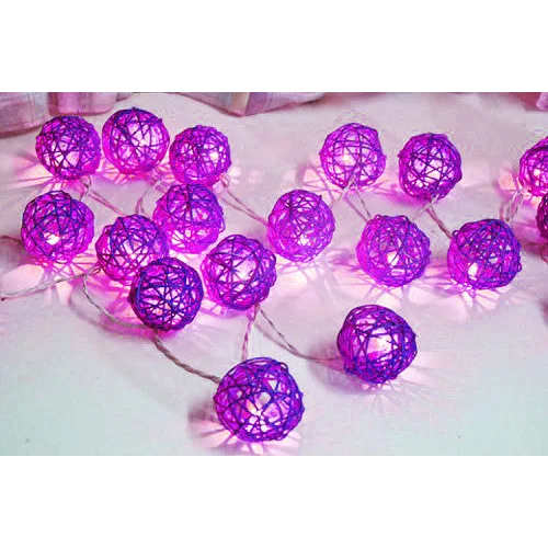 String Lights 20 LED Cassis Purple 5cm Rattan Cane Ball