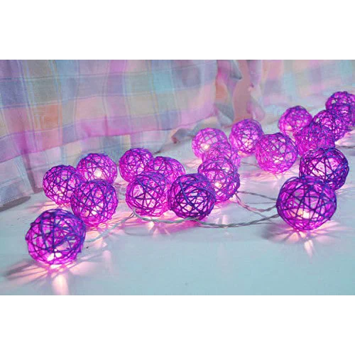 String Lights 20 LED Cassis Purple 5cm Rattan Cane Ball
