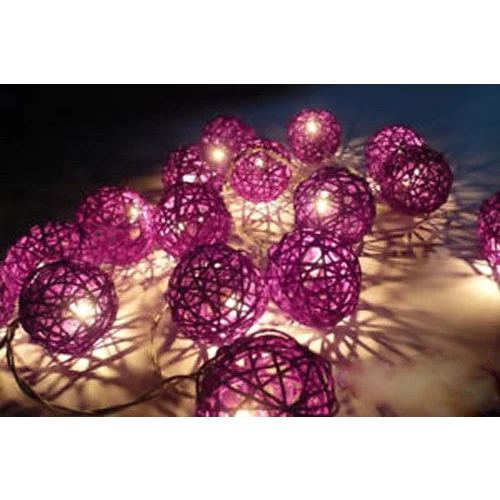 String Lights 20 LED Cassis Purple 5cm Rattan Cane Ball