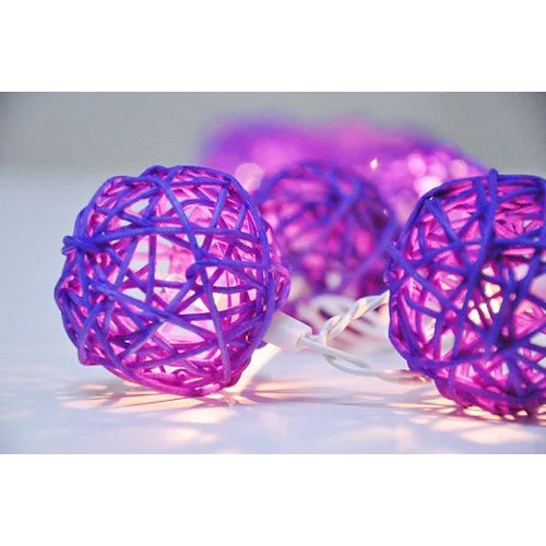 String Lights 20 LED Cassis Purple 5cm Rattan Cane Ball