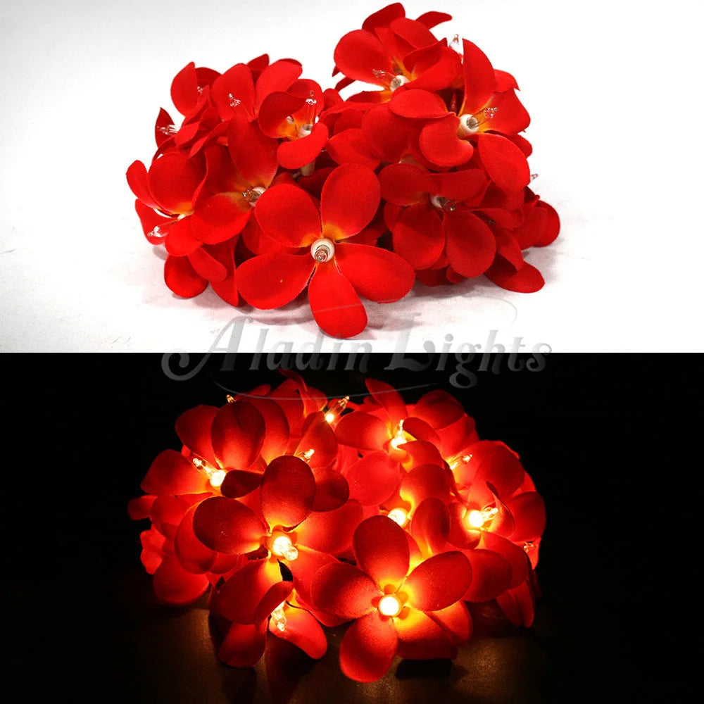 String Lights 20 LED Deep Red Frangipani Flower Battery