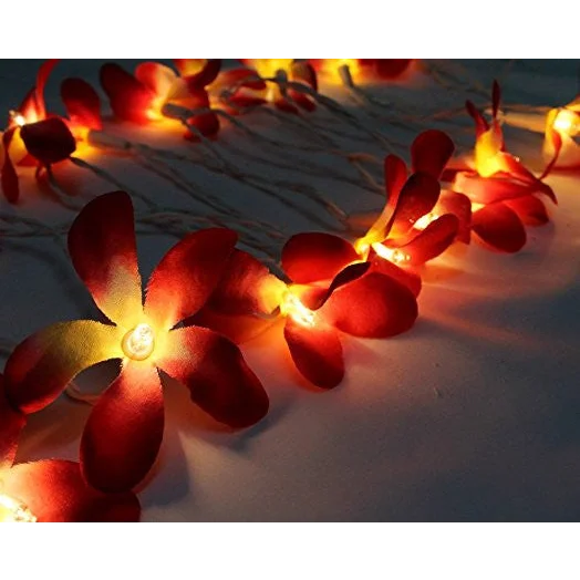 String Lights 20 LED Deep Red Frangipani Flower Battery