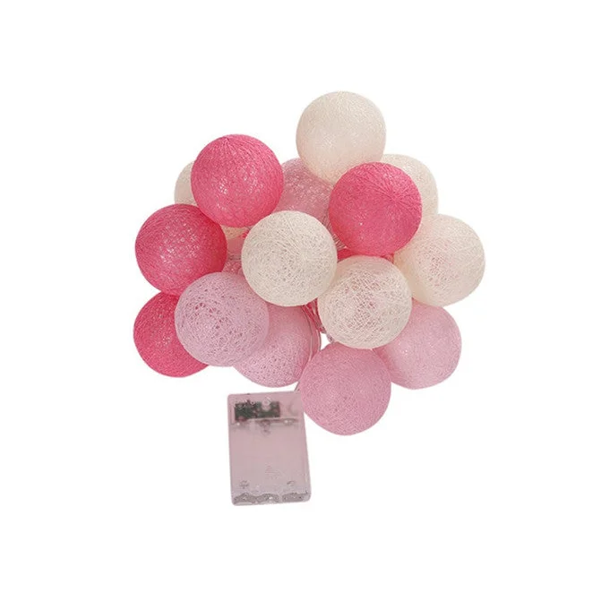 String Lights 20 LED Pink 5cm Cotton Ball Battery Powered