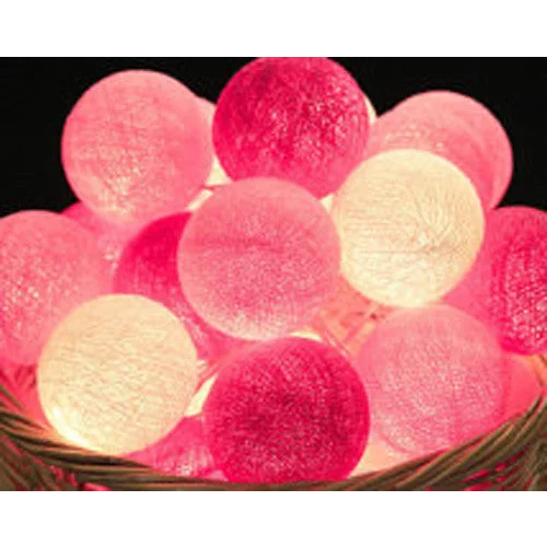 String Lights 20 LED Pink 5cm Cotton Ball Battery Powered