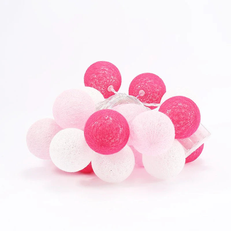 String Lights 20 LED Pink 5cm Cotton Ball Battery Powered