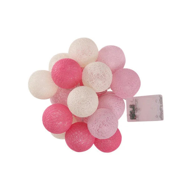 String Lights 20 LED Pink 5cm Cotton Ball Battery Powered