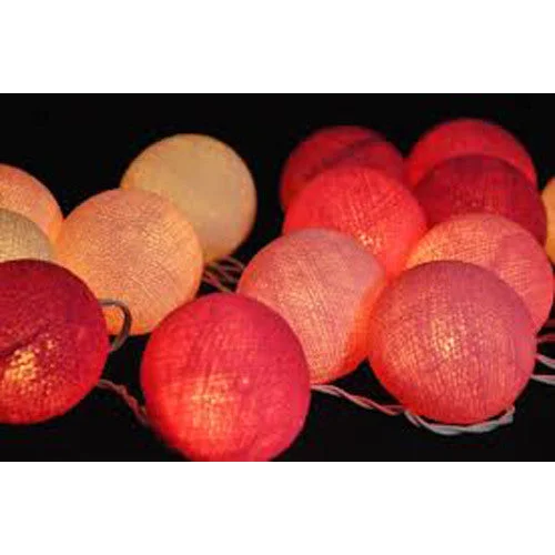 String Lights 20 LED Pink 5cm Cotton Ball Battery Powered