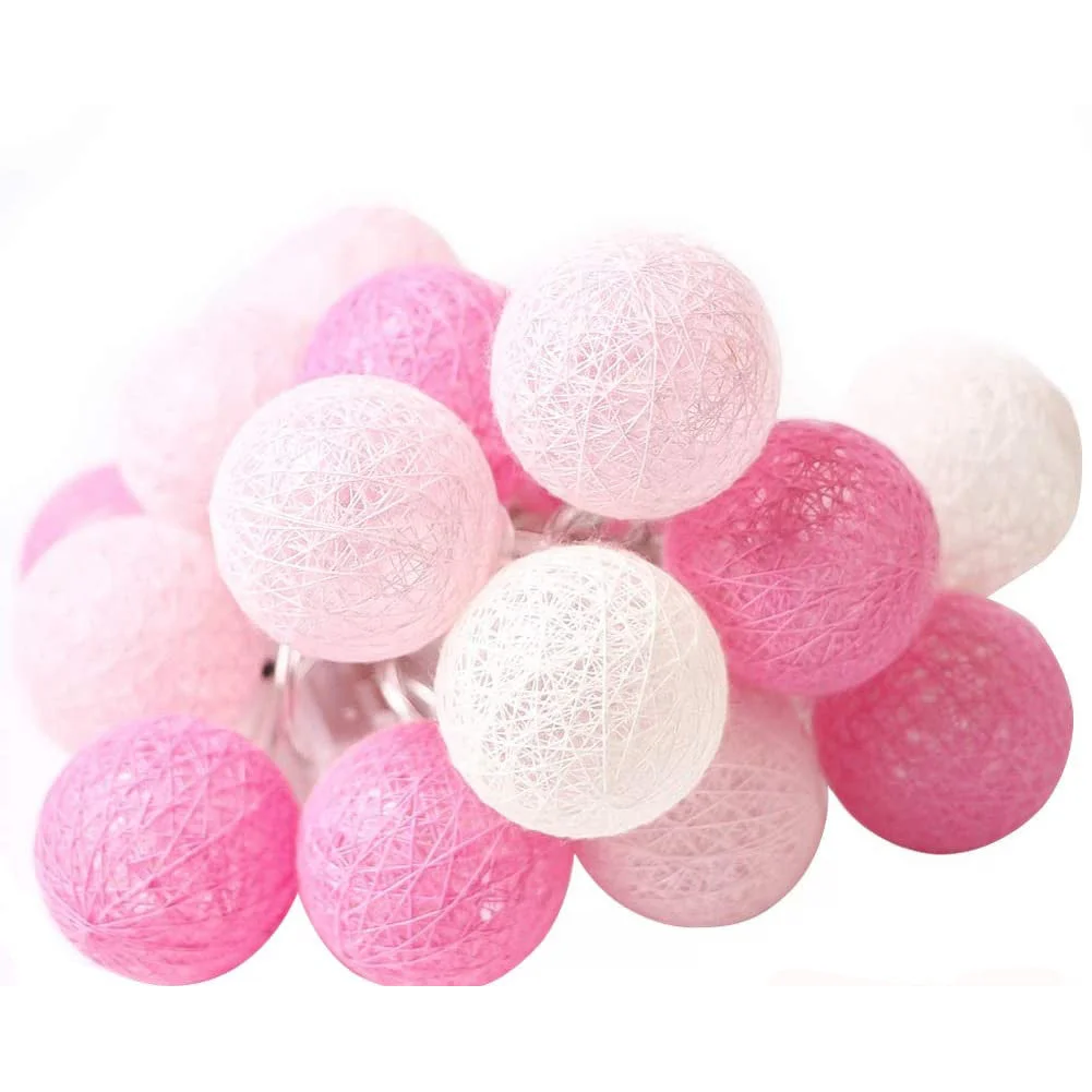 String Lights 20 LED Pink 5cm Cotton Ball Battery Powered