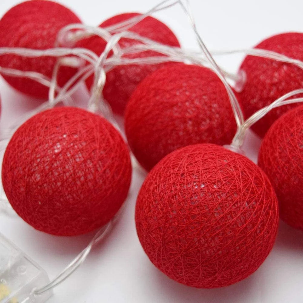 String Lights 20 LED Red 5cm Cotton Ball Battery Powered