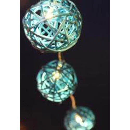 String Lights 20 LED Turquoise 5cm Rattan Cane Ball Battery