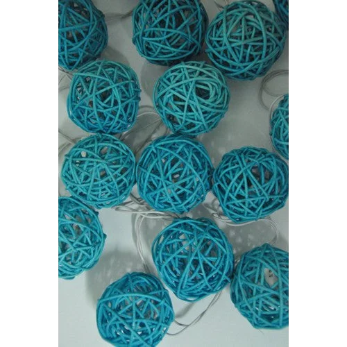 String Lights 20 LED Turquoise 5cm Rattan Cane Ball Battery
