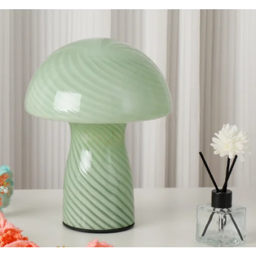 Stripe-Pure Green Retro Swirl Glass Mushroom Table Lamp