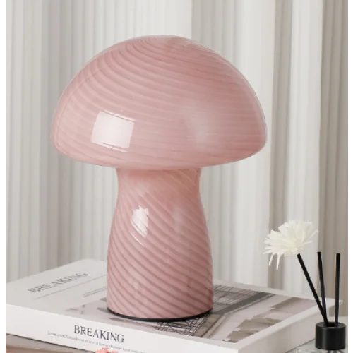 Stripe-Pure Leather Pink Retro Swirl Glass Mushroom Table