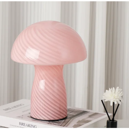 Stripe-Pure Pink Retro Swirl Glass Mushroom Table Lamp