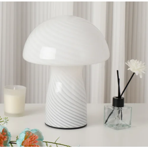 Stripe-Pure White Retro Swirl Glass Mushroom Table Lamp
