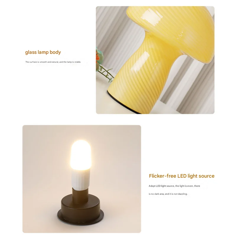 Stripe-Pure Yellow Retro Swirl Glass Mushroom Table Lamp