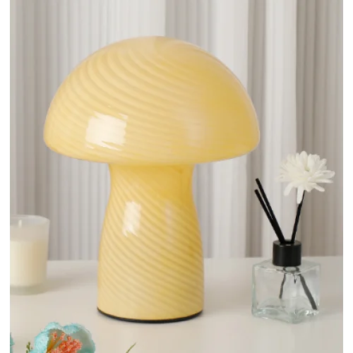 Stripe-Pure Yellow Retro Swirl Glass Mushroom Table Lamp