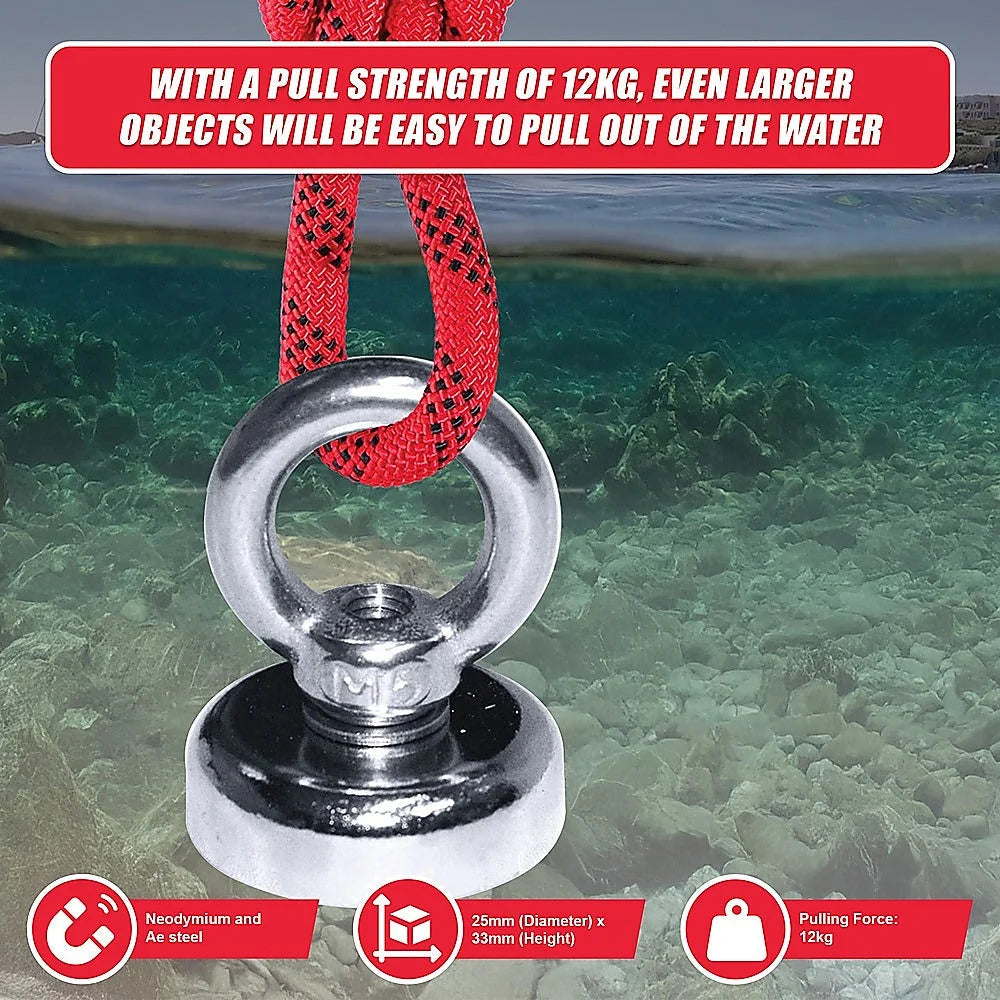 Strong Salvage Magnet 12Kg N52 Neodymium Eyebolt Circular