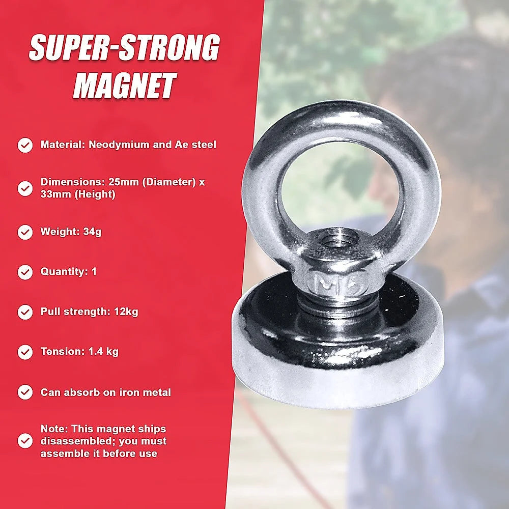Strong Salvage Magnet 12Kg N52 Neodymium Eyebolt Circular