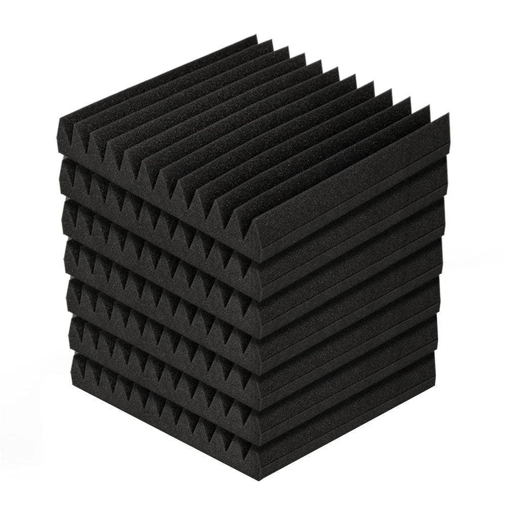 Black 30x30cm acoustic foam panel set with triangular foam blocks in a panel set