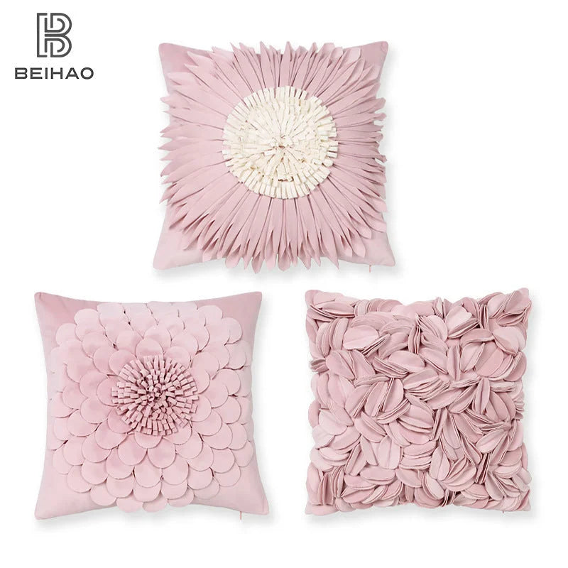 Style 3 Pink 3D Floral Cushion Covers - Modern Luxury