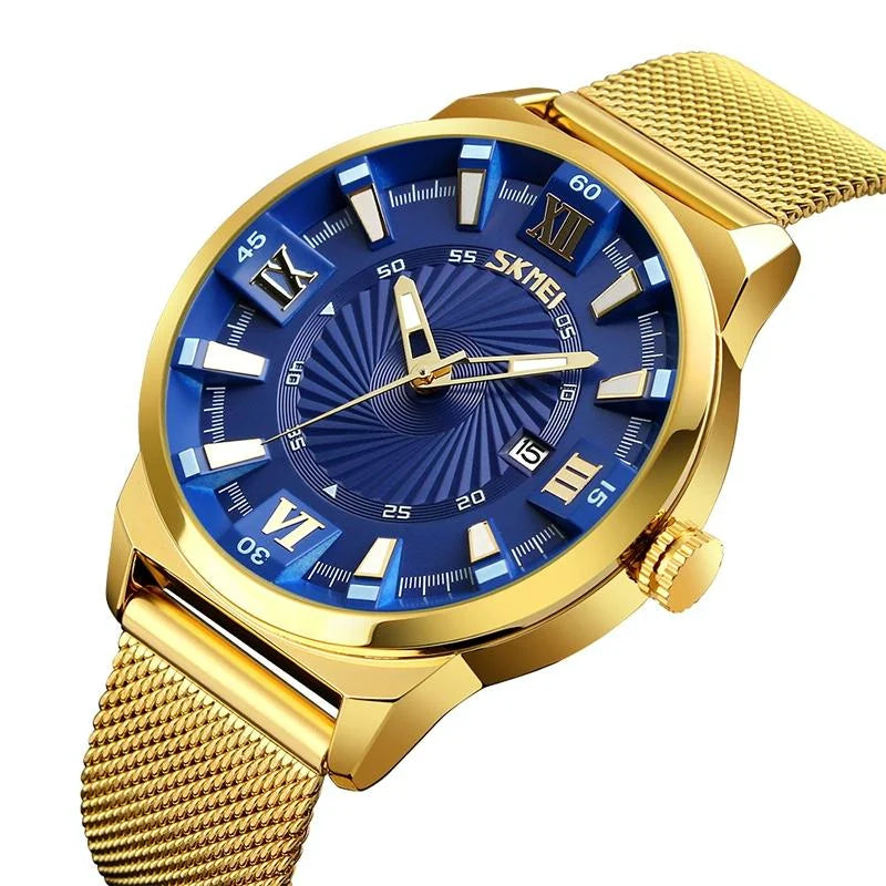 Stylish 30m Waterproof Metal Quartz Men Watch - Gold