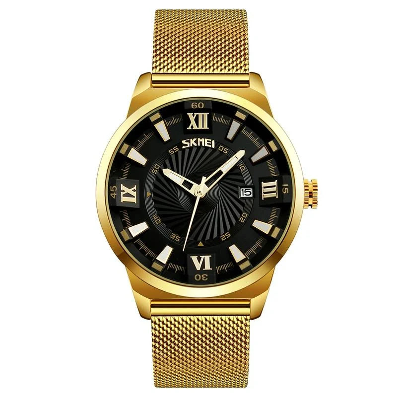 Stylish 30m Waterproof Metal Quartz Men Watch - Gold