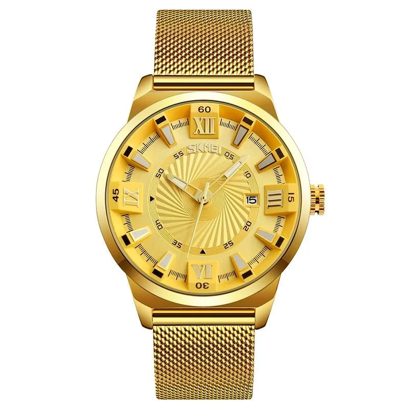 Stylish 30m Waterproof Metal Quartz Men Watch - Gold