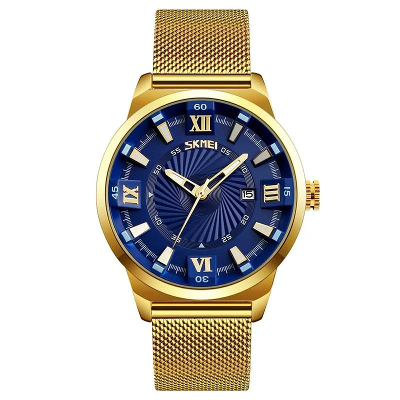 Stylish 30m Waterproof Metal Quartz Men Watch - Gold