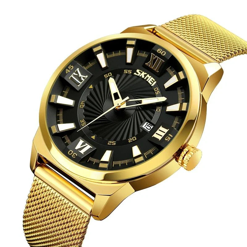Stylish 30m Waterproof Metal Quartz Men Watch - Gold