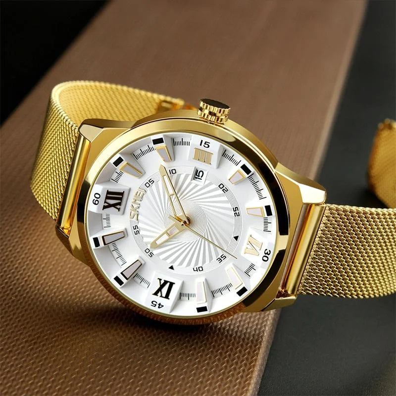Stylish 30m Waterproof Metal Quartz Men Watch - White