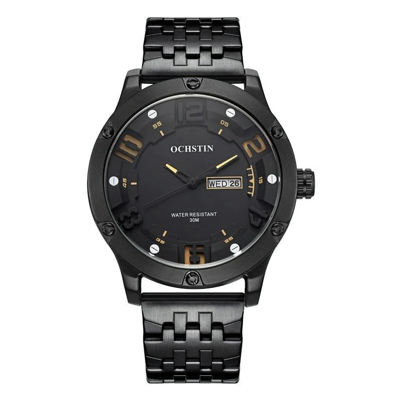 Stylish Day-date Men Quartz Watch with Steel Strap - Silver