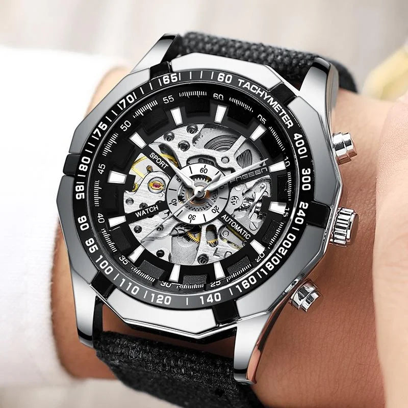 Stylish Men Automatic Mechanical Watch with Steel Band