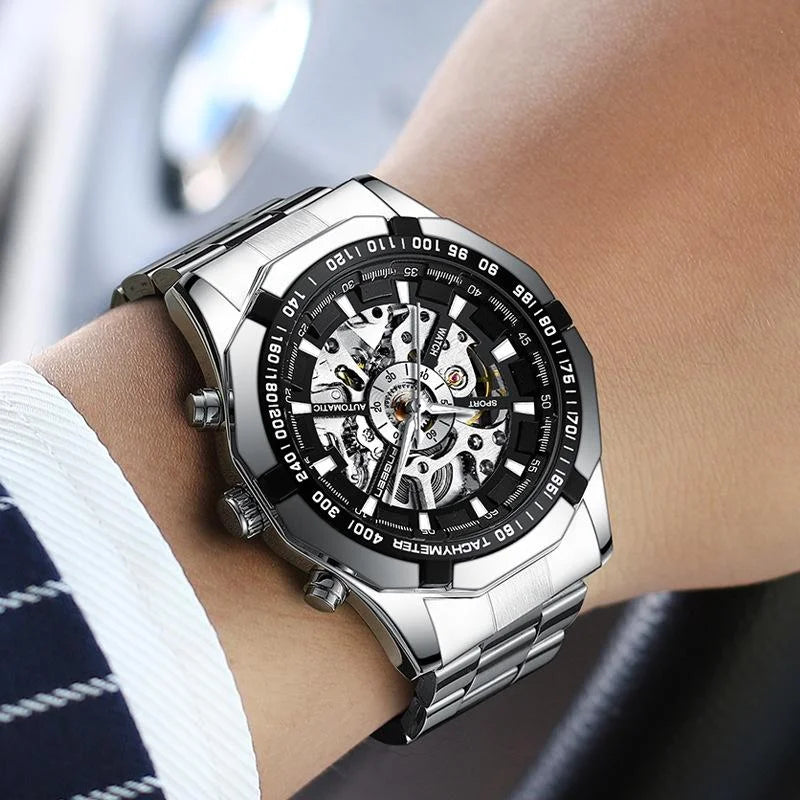Stylish Men Automatic Mechanical Watch with Steel Band