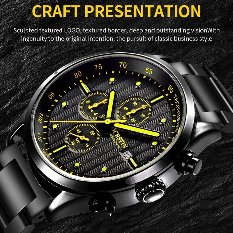 Stylish Multifunctional Men Quartz Watch with Steel Strap