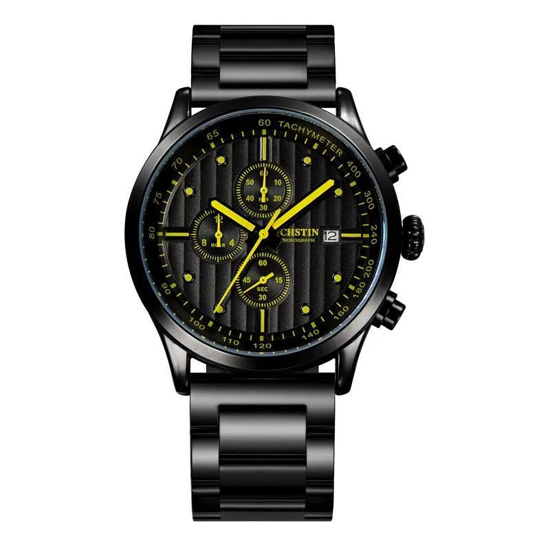 Stylish Multifunctional Men Quartz Watch with Steel Strap