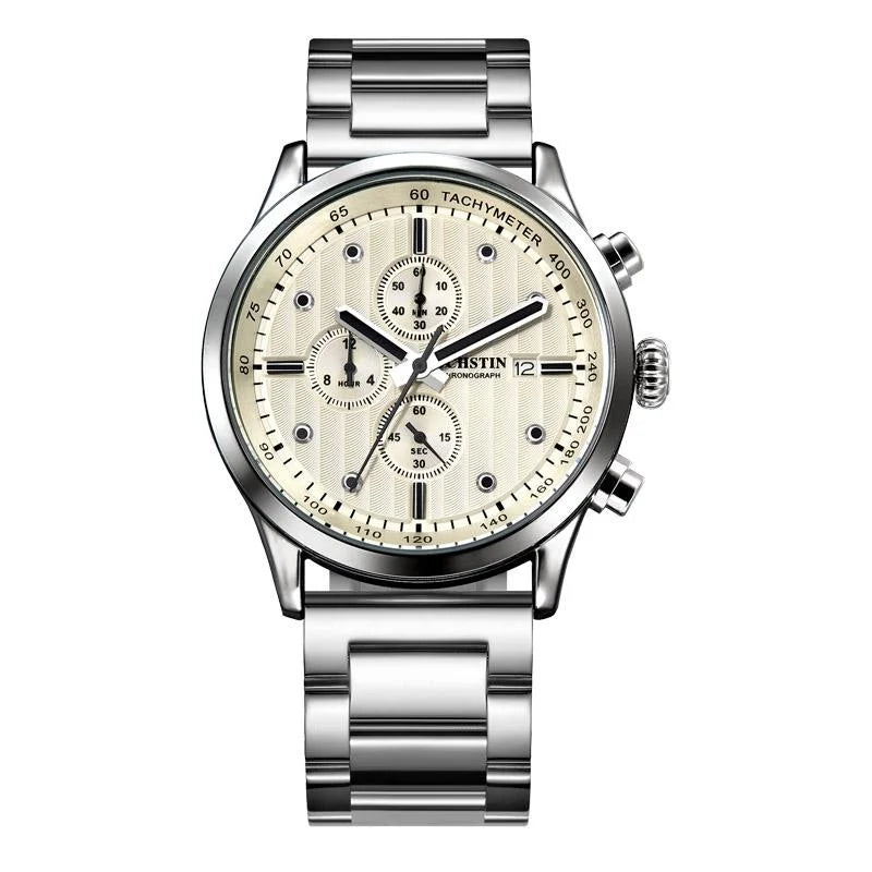 Stylish Multifunctional Men Quartz Watch with Steel Strap