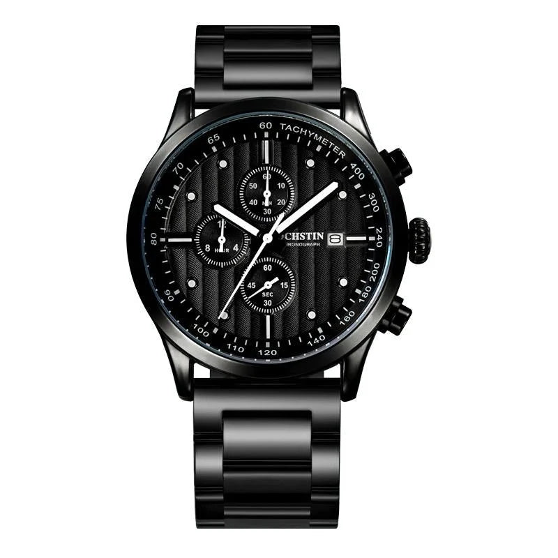 Stylish Multifunctional Men Quartz Watch with Steel Strap