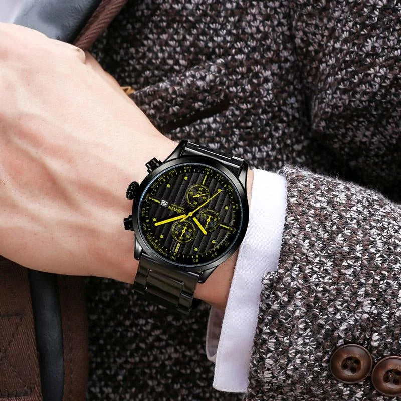 Stylish Multifunctional Men Quartz Watch with Steel Strap