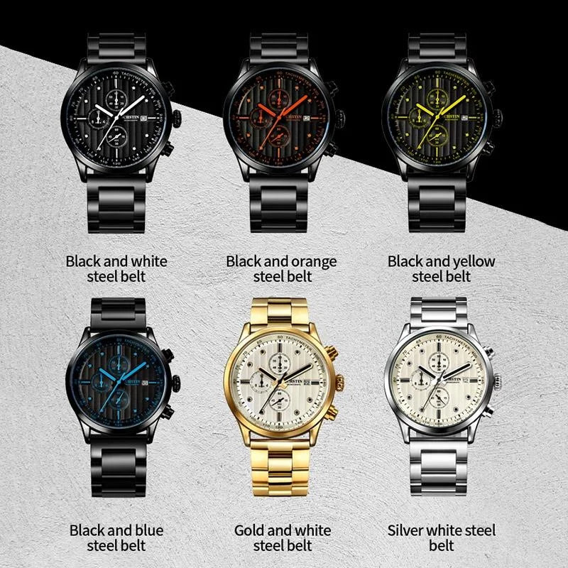 Stylish Multifunctional Men Quartz Watch with Steel Strap