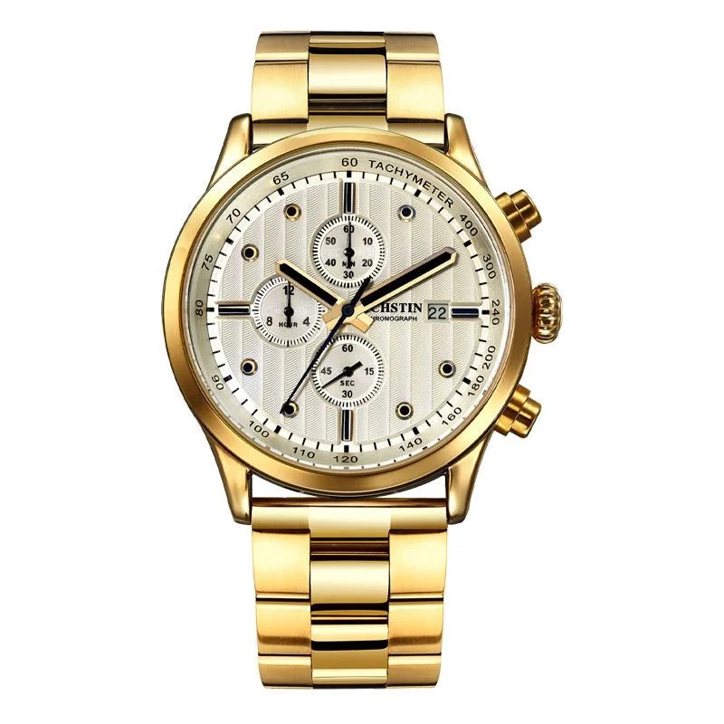 Stylish Multifunctional Men Quartz Watch with Steel Strap