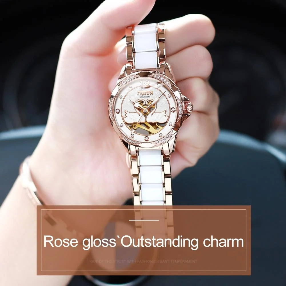 Stylish Waterproof Ceramic Mechanical Watch for Women